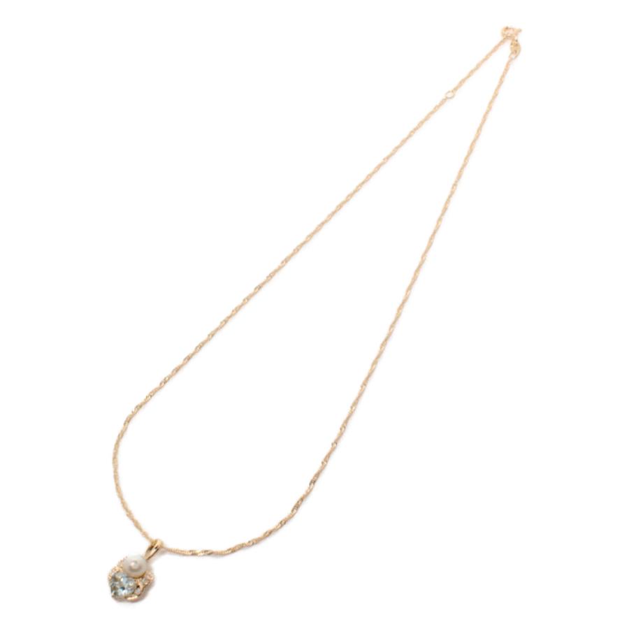 美品 ウノアエレ ネックレス K18 D0.05 パール アクアマリン 
