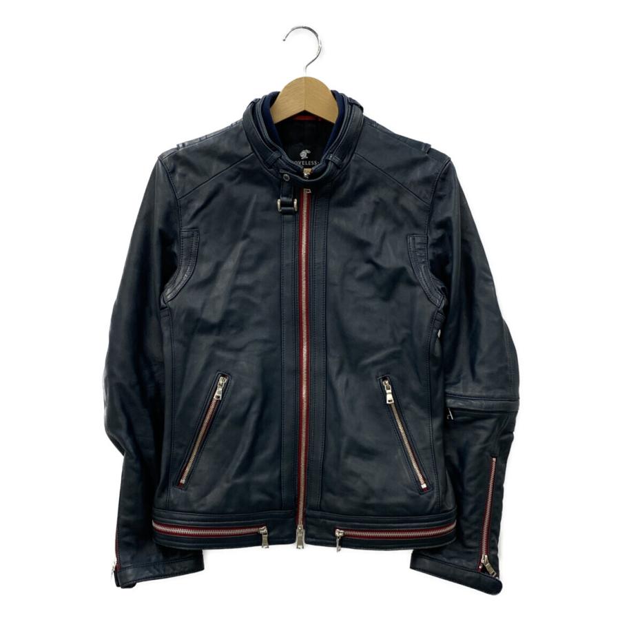 LOVELESS 黒 レザー シングルライダースジャケット LOVELESS シングルライダース レザージャケット 立ち襟 ブラック 黒 L
