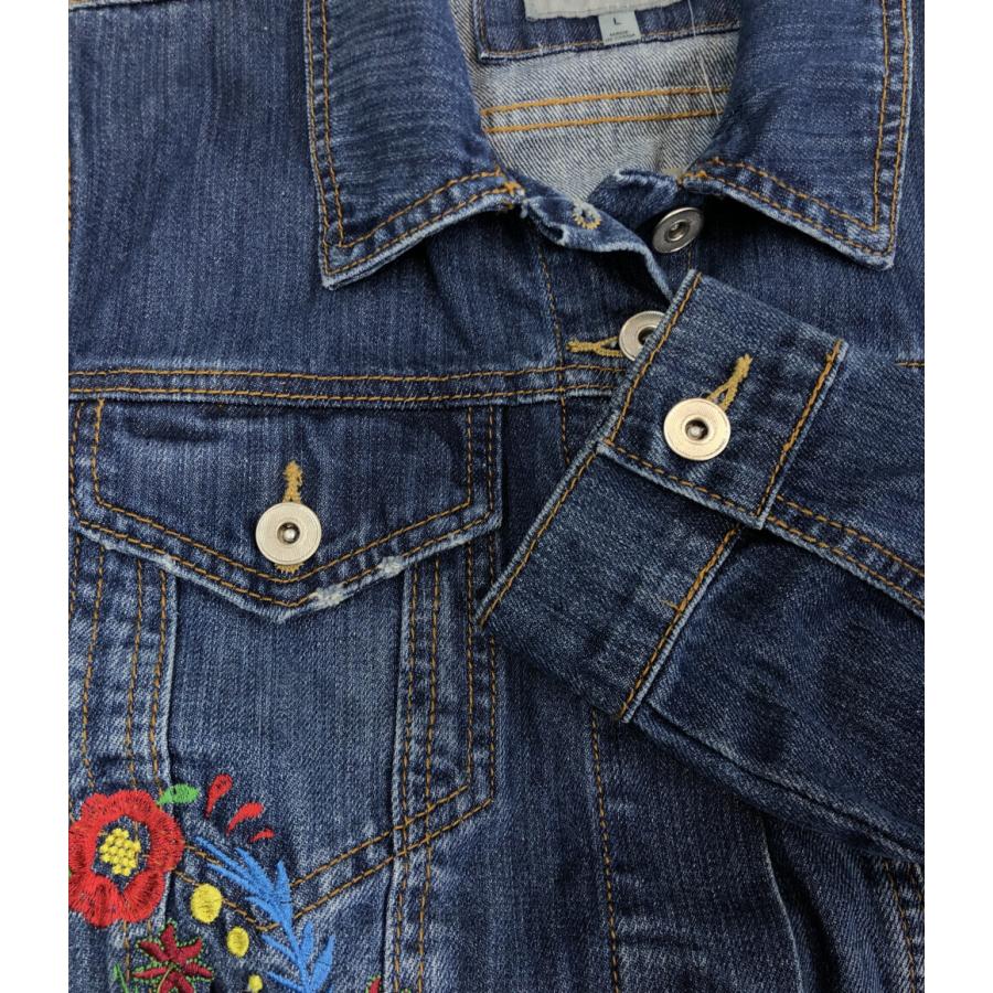 Gジャン デニムジャケット フラワー刺繍 レディース SIZE L (L