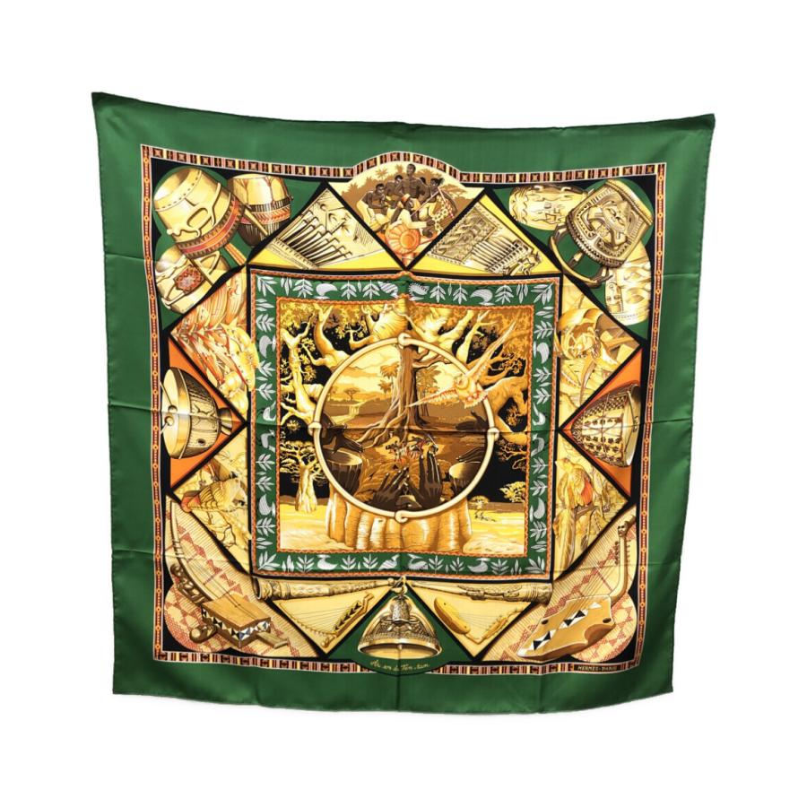 美品 エルメスHERMESスカーフカレ90タムタムの音に合わせて