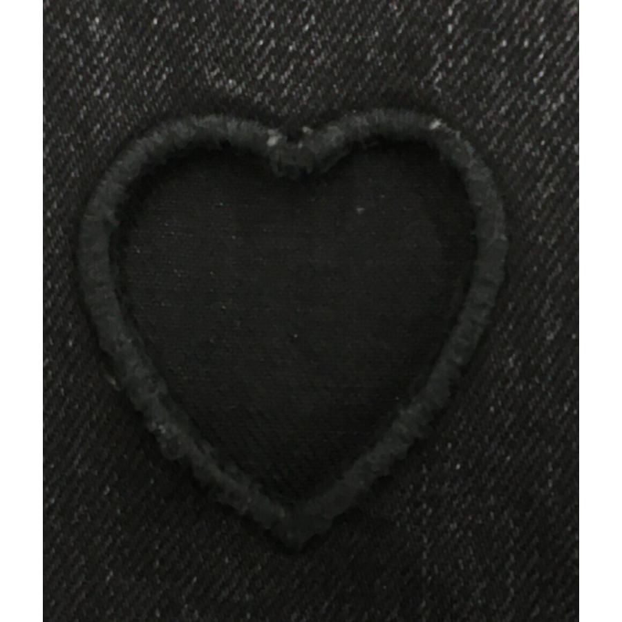 美品 Heartホールワイドストレート デニムパンツ ウォッシュブラック 
