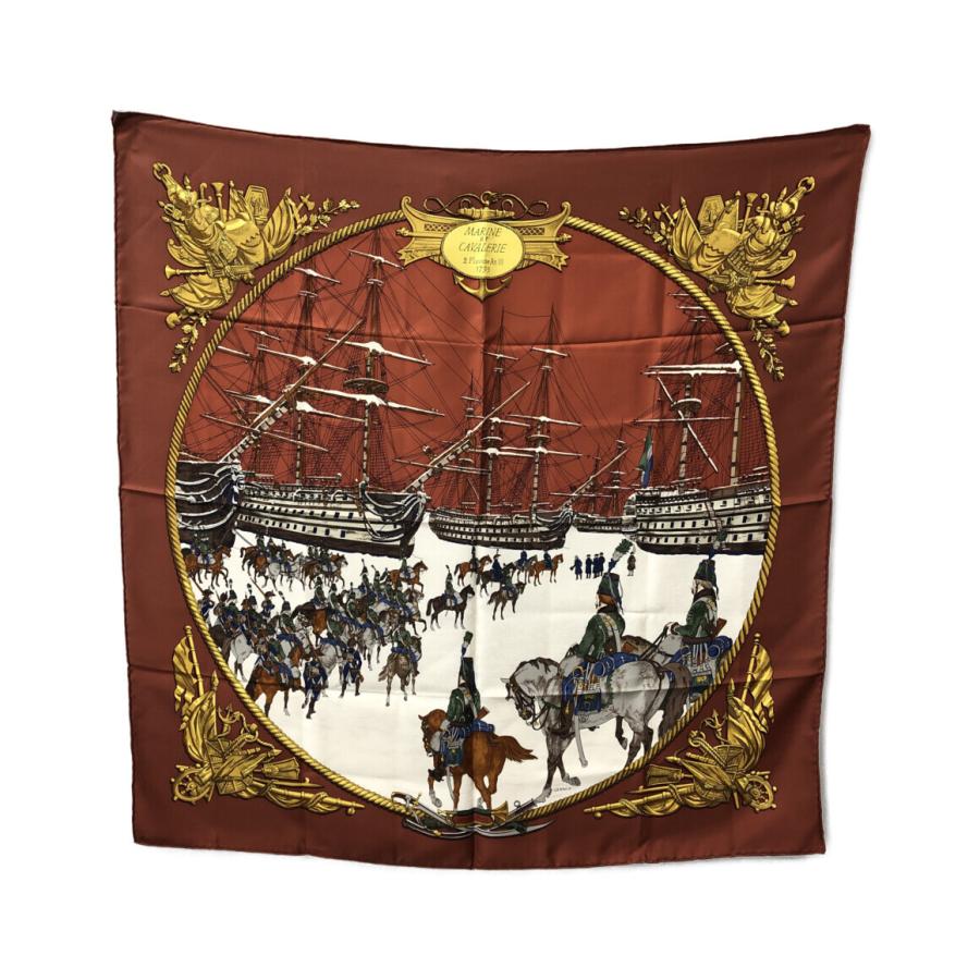 HERMES エルメススカーフカレ90（海と騎兵隊）ケース シルク100%