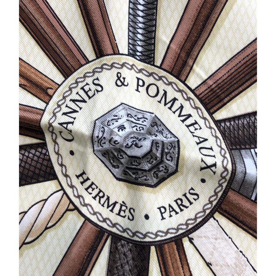 エルメス スカーフ カレ90 シルク100% ステッキ柄 CANNES ＆ POMMEAUX  