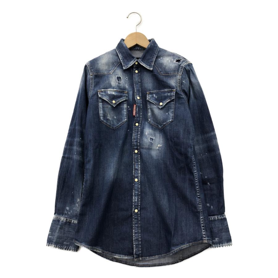 ディースクエアード ウエスタンデニムシャツ ダメージ加工 ウォッシュ