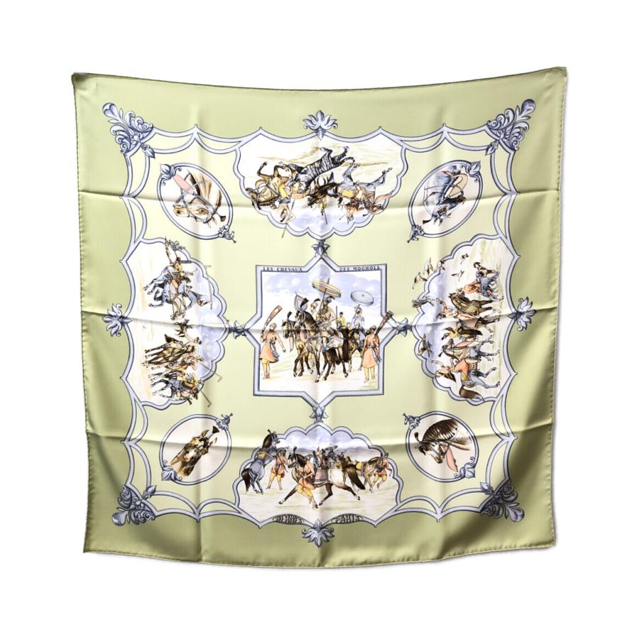 美品 エルメス スカーフ カレ90 シルク100% ムガル王朝の馬 LES 美品 エルメス スカーフ カレ90 シルク100% ムガル王朝の馬 LES