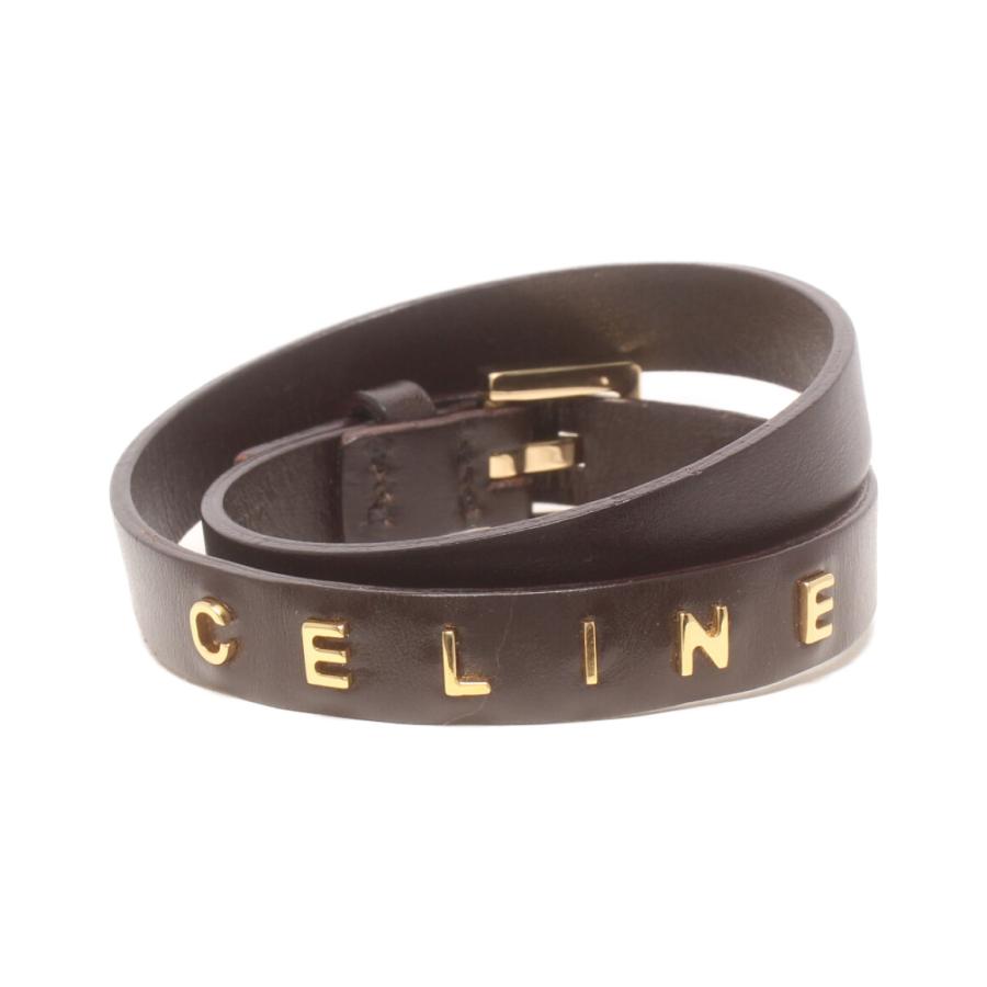 CELINE セリーヌ 2連 ブレスレット レザー ブラック 本革 イタリア製 セリーヌ ブレスレット ベルトタイプ 2連 レディース CELINE 中古