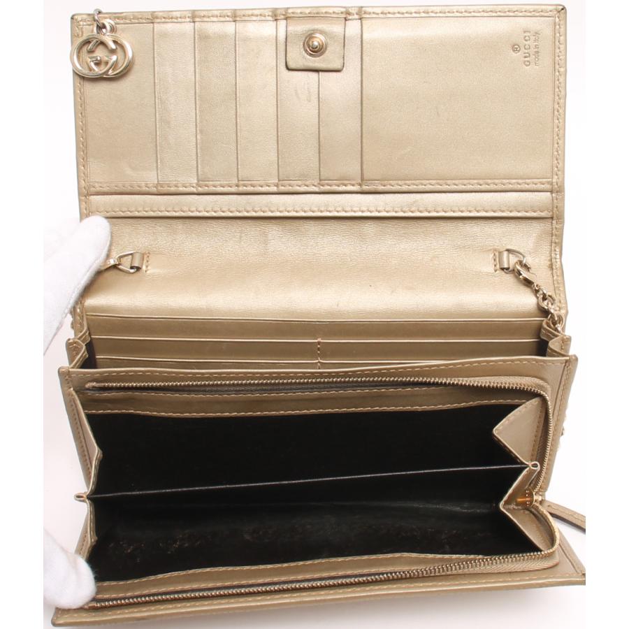 GUCCI グッチ Gチャーム 二つ折り長財布 チェーンストラップ付 GG柄 