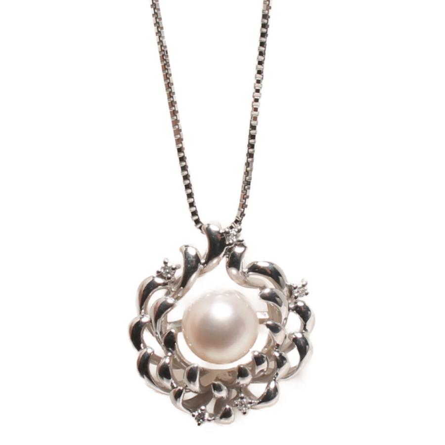 ネックレス K18WG パール7.7mm ダイヤ0.06ct 美智子皇后喜寿記念 ネックレス K18WG パール7.7mm ダイヤ0.06ct 美智子皇后喜寿記念