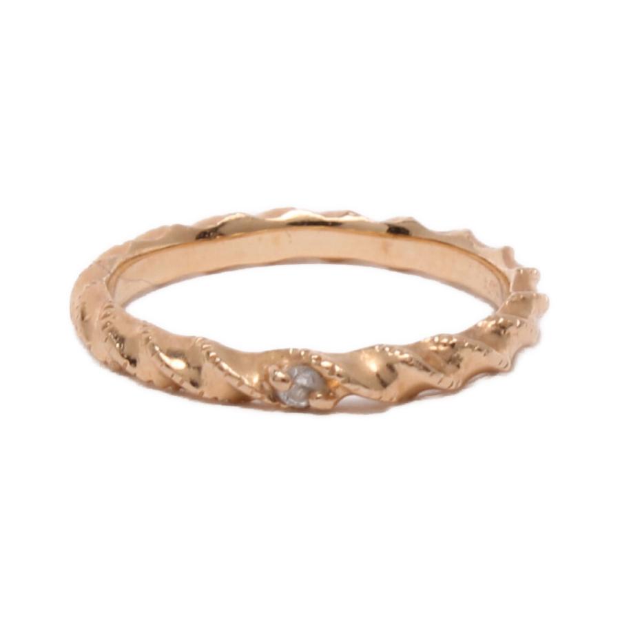 織り柄チェック アガット ピンキーリング K10 ダイヤ0.01ct レディース