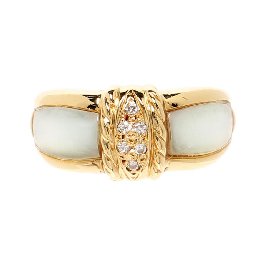 美品 リング 指輪 K18 シェル ダイヤ 0.053ct レディース SIZE 9号 