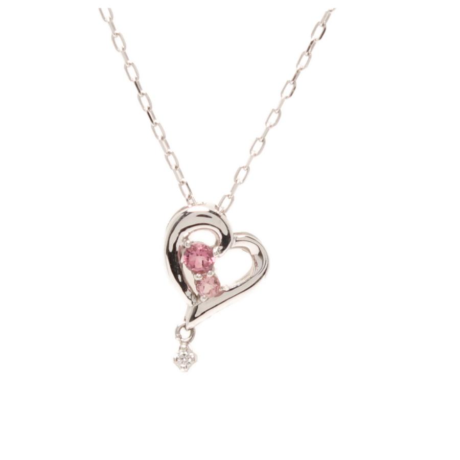 美品 ネックレス K10WG ピンクトルマリン ダイヤ0.01ct ハート 美品 ネックレス K10WG ピンクトルマリン ダイヤ0.01ct ハート