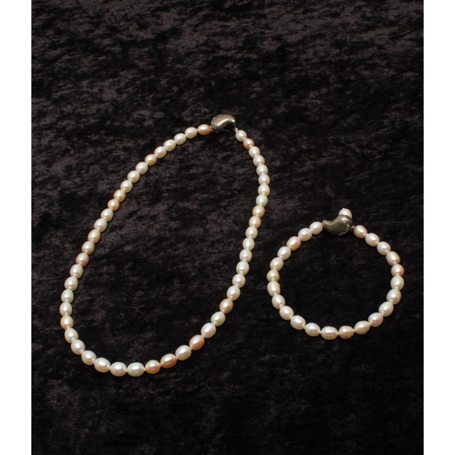 美品 ネックレス ブレスレット 2点セット SV 淡水パール約7x8mm 美品 ネックレス ブレスレット 2点セット SV 淡水パール約7x8mm