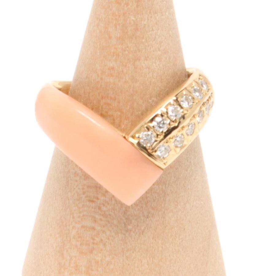 オレンジ サンゴの指輪 K18 11.5号 大きな珊瑚指輪 昭和レトロ マット