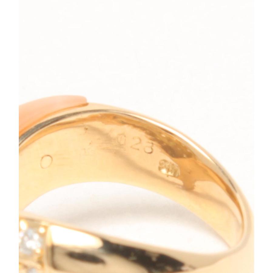 美品 リング 指輪 K18 ダイヤ 0.23ct コーラル サンゴ レディース SIZE