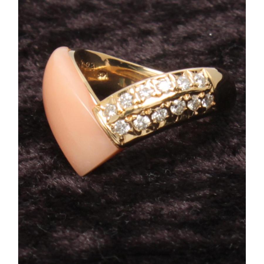 美品 リング 指輪 K18 ダイヤ 0.23ct コーラル サンゴ レディース SIZE
