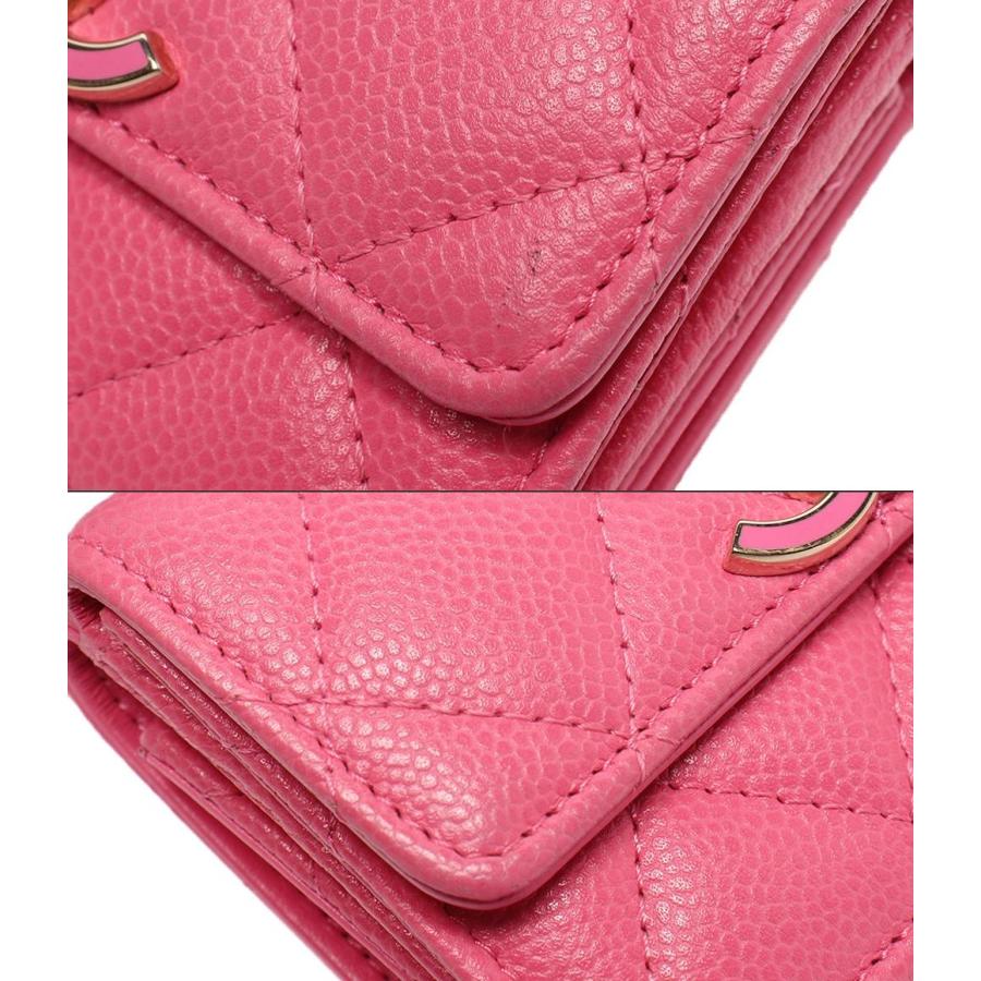 シャネル 三つ折り財布 キャビアスキン ゴールド金具 マトラッセ