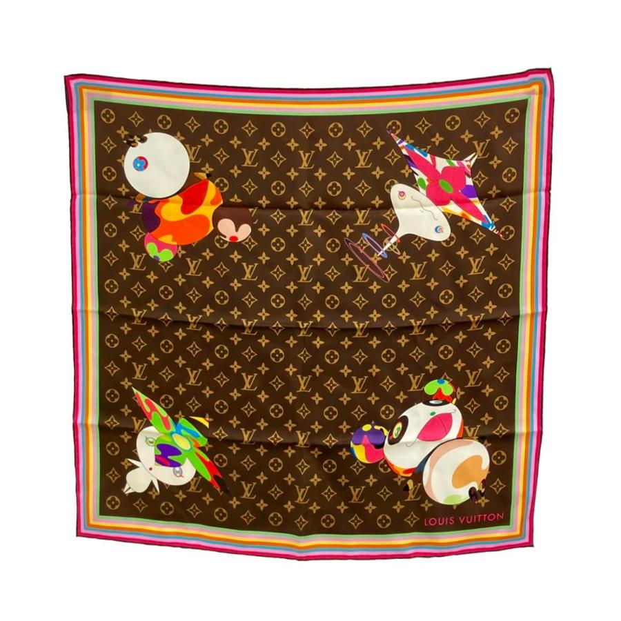 美品 ルイ・ヴィトン スカーフ シルク100% LV×TM カレ70 スーパー
