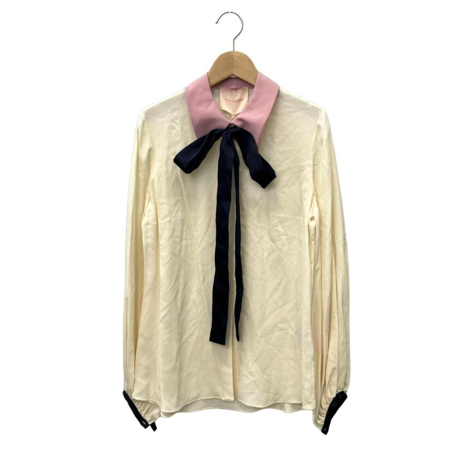 美品 ロクサンダ バイカラー長袖ブラウス タイ付き レディース SIZE 10 