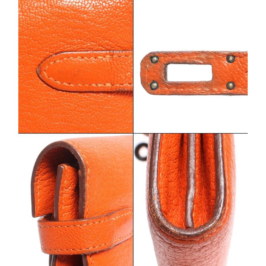 HERMES ケリーウォレット　ヴォーエプソン オレンジ シルバー金具 N刻印 エルメス 長財布 □R刻印 シルバー金具 オレンジ系 ケリー