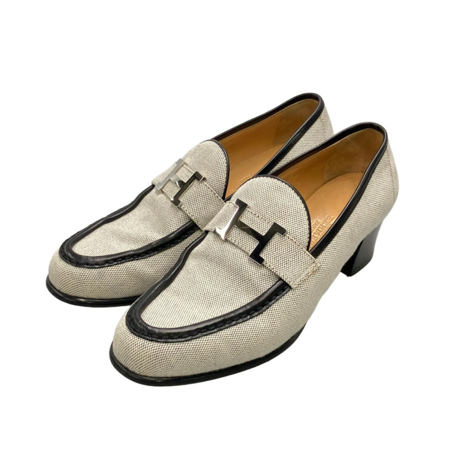 エルメス　ローファー　パンプス　37 エルメス コンスタンス キャンバス ローファー レディース SIZE 37.5
