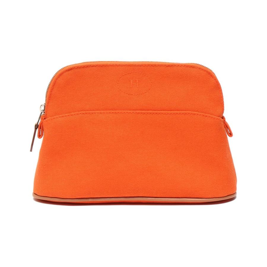 エルメス HERMES ボリードポーチ ミニ コットン オレンジ シルバー金具 エルメス ポーチ シルバー金具 ボリードポーチ ミニ レディース