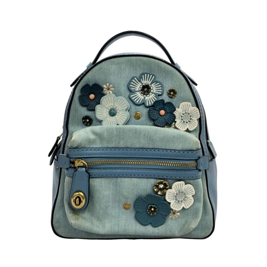 【coach】花モチーフ付きライトブルーリュック コーチ リュック フラワー柄 54068 レディース COACH 中古
