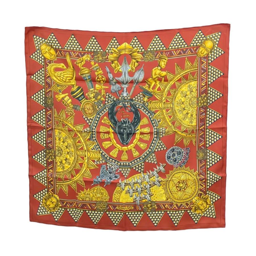 美品 エルメス スカーフ シルク100% カレ90 L'OR DES CHEFS