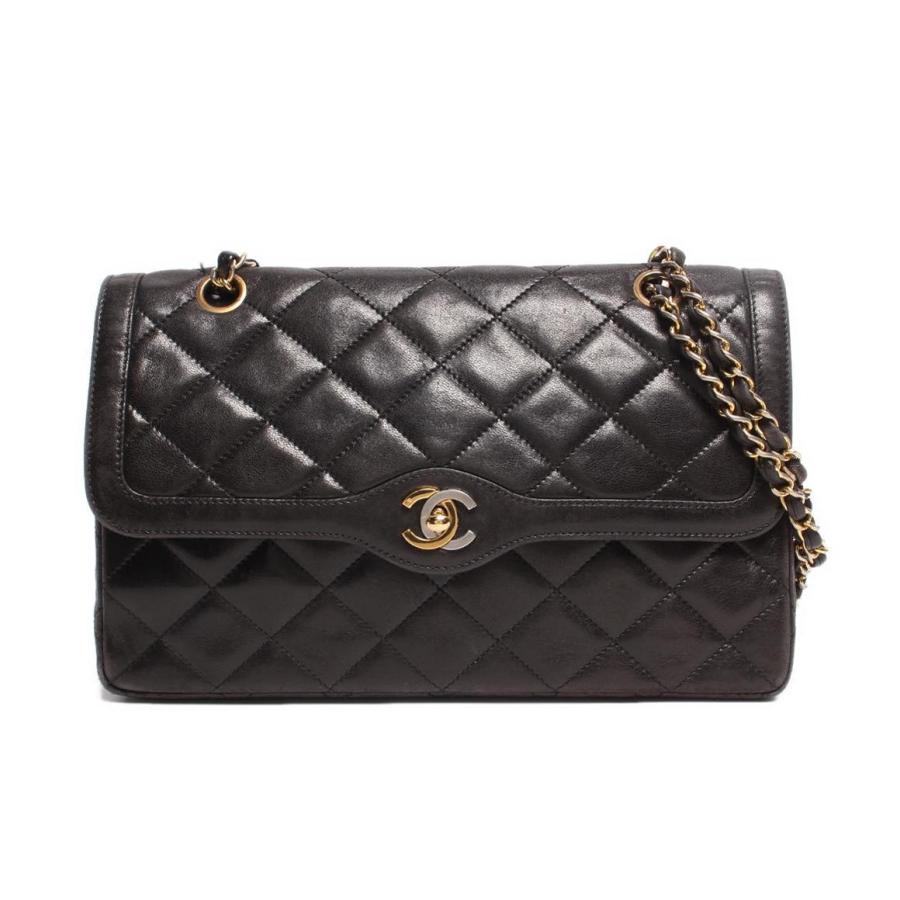 CHANELブラックラムスキンゴールドチェーンバッグ ヴィンテージ 中古 CHANEL ココマーク チェーントート 1995年頃 トートバッグ ブラック