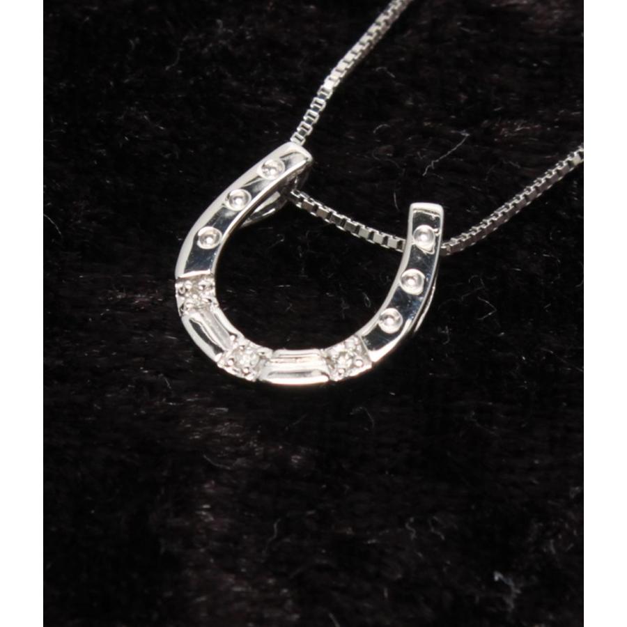 美品 ネックレス K10 K10WG ダイヤ 0.01ct ホースシューモチーフ
