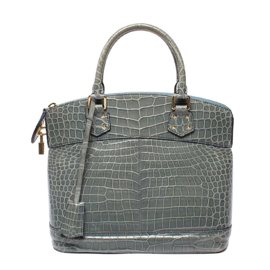 ルイ・ヴィトン ハンドバッグ エキゾチックレザー クロコ ブルーグレー