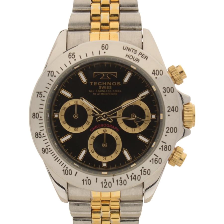 テクノス 腕時計 クオーツ ブラック TGM615 メンズ TECHNOS 中古