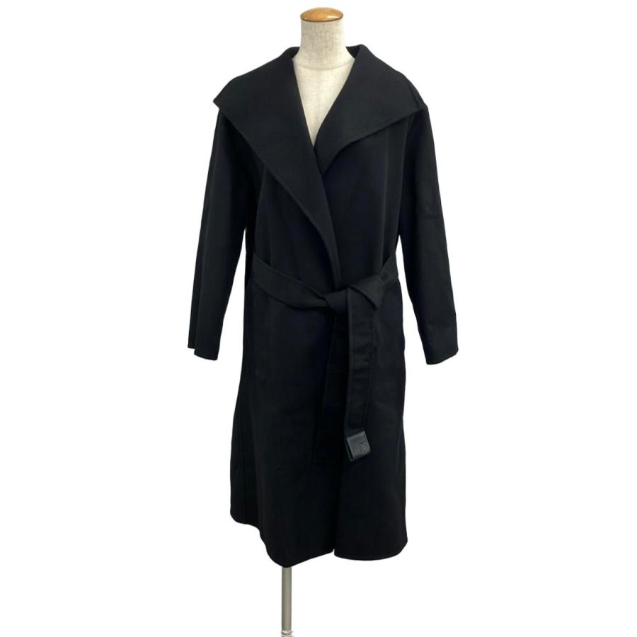 【未使用に近い】ロエベ ロングコート カシミヤ シルク ベルト付 ダブル M 黒 美品 ロエベ ウールカシミヤ ベルテッドコート 24FW レディース SIZE