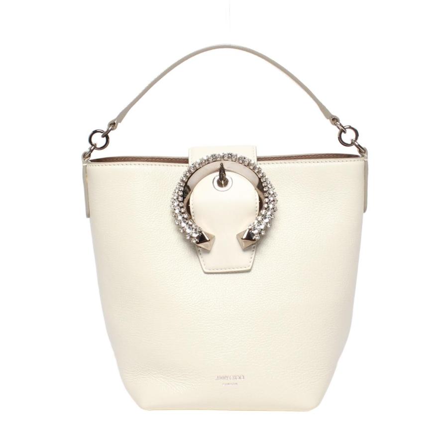 Jimmy Choo ベージュ レザー ハンドバッグ カーブ トップ ハンドル |パール ディテール付き バターミルク