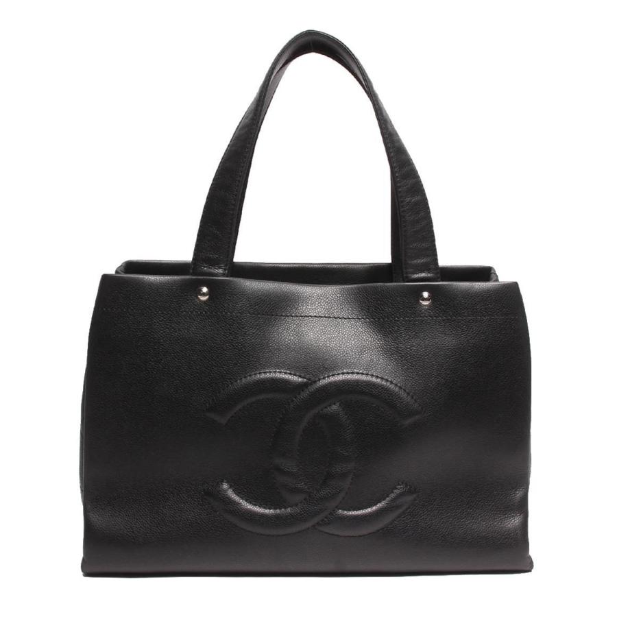 シャネル レザートートバッグ ココマーク シルバー金具 キャビアスキン  