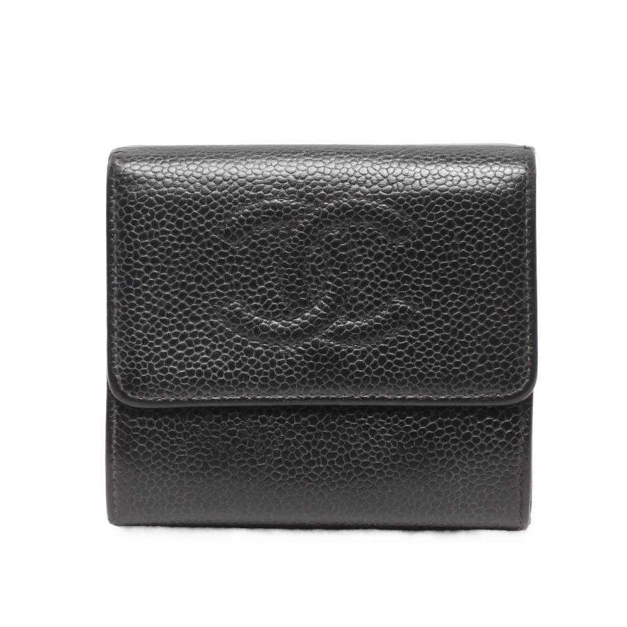 シャネル Wホック三つ折り財布 キャビアスキン ココマーク レディース