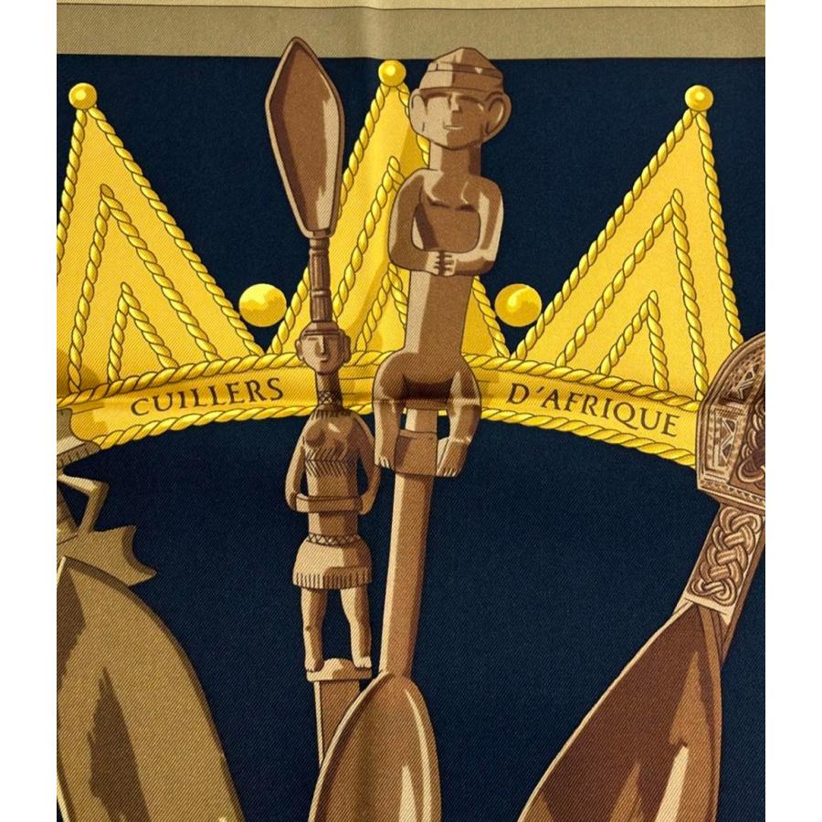 エルメス スカーフ カレ90 シルク100% アフリカのスプーン CUILLERS