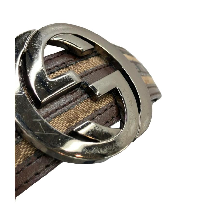 美品☆GUCCI　インターロッキング　GG　メンズ　　ベルト　キャンバス　レザー グッチ ベルト レザー インターロッキング GGキャンバス メンズ GUCCI