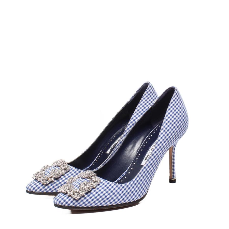 す*も様 美品　美品　マノロブラニク　MANOLO BLAHNIK　ハイヒール 美品 マノロブラニク ハイヒール パンプス ギンガムチェック ビジュー