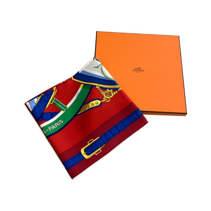 美品 エルメス スカーフ カレ90 シルク100% 自由への車輪 En Roue