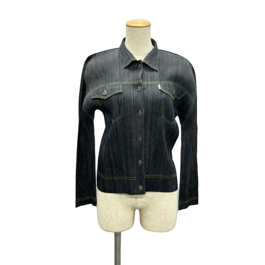 未使用品　プリーツプリーズ　デニム風シャツ　M プリーツプリーズ フェイクデニム長袖シャツ レディース PLEATS PLEASE