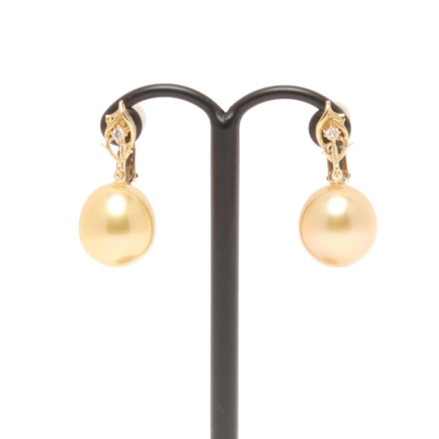 美品 イヤリング K18 パール 10.6x12mm ダイヤ 0.02ct レディース 中古