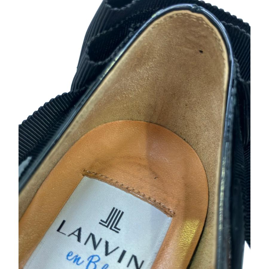 【未着用極美品】ランバンオンブルーエナメルパンプスベージュ太ヒール23.5cm ランバンオンブルー リボンモチーフ エナメルパンプス 2400 レディース