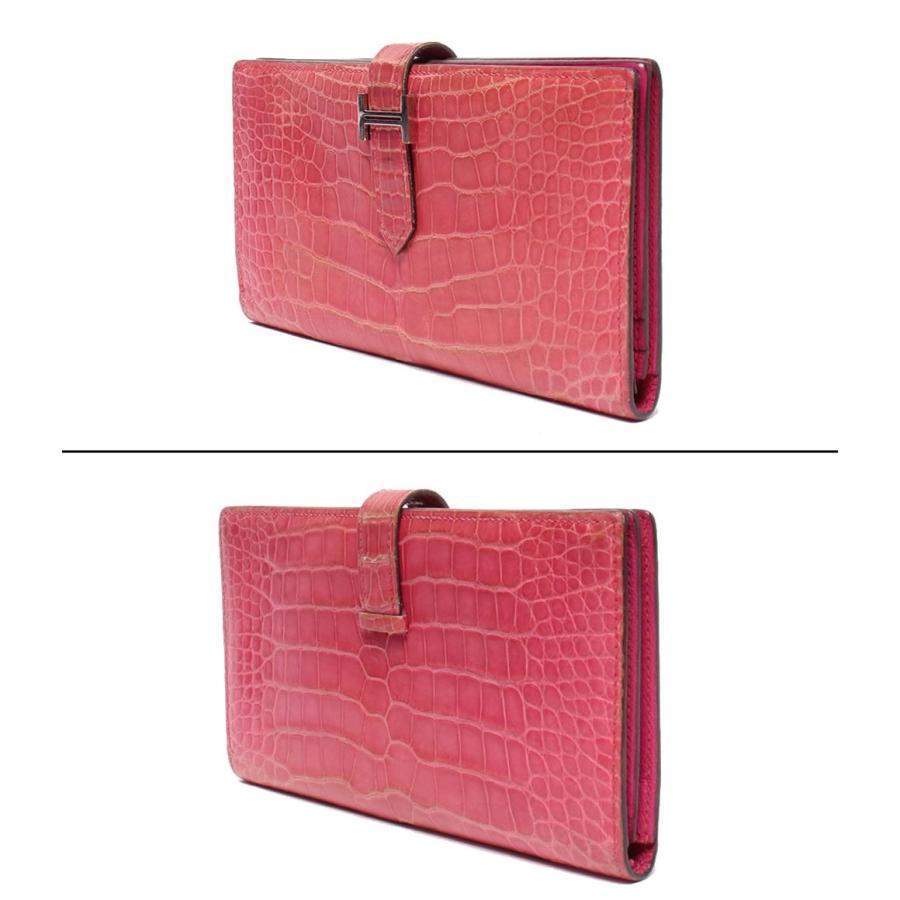 エルメス 長財布 □M刻印 シルバー金具 クロコダイル アリゲーター ベアンスフレ レディース HERMES 中古の画像