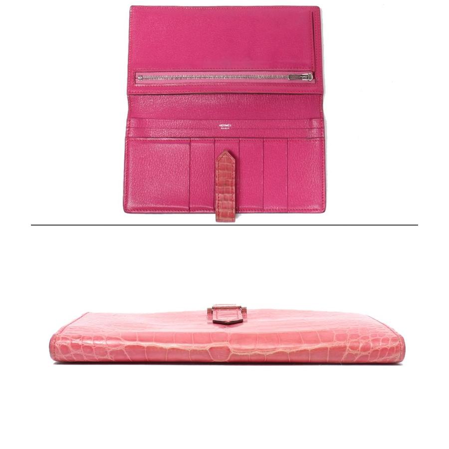 エルメス 長財布 □M刻印 シルバー金具 クロコダイル アリゲーター ベアンスフレ レディース HERMES 中古の画像