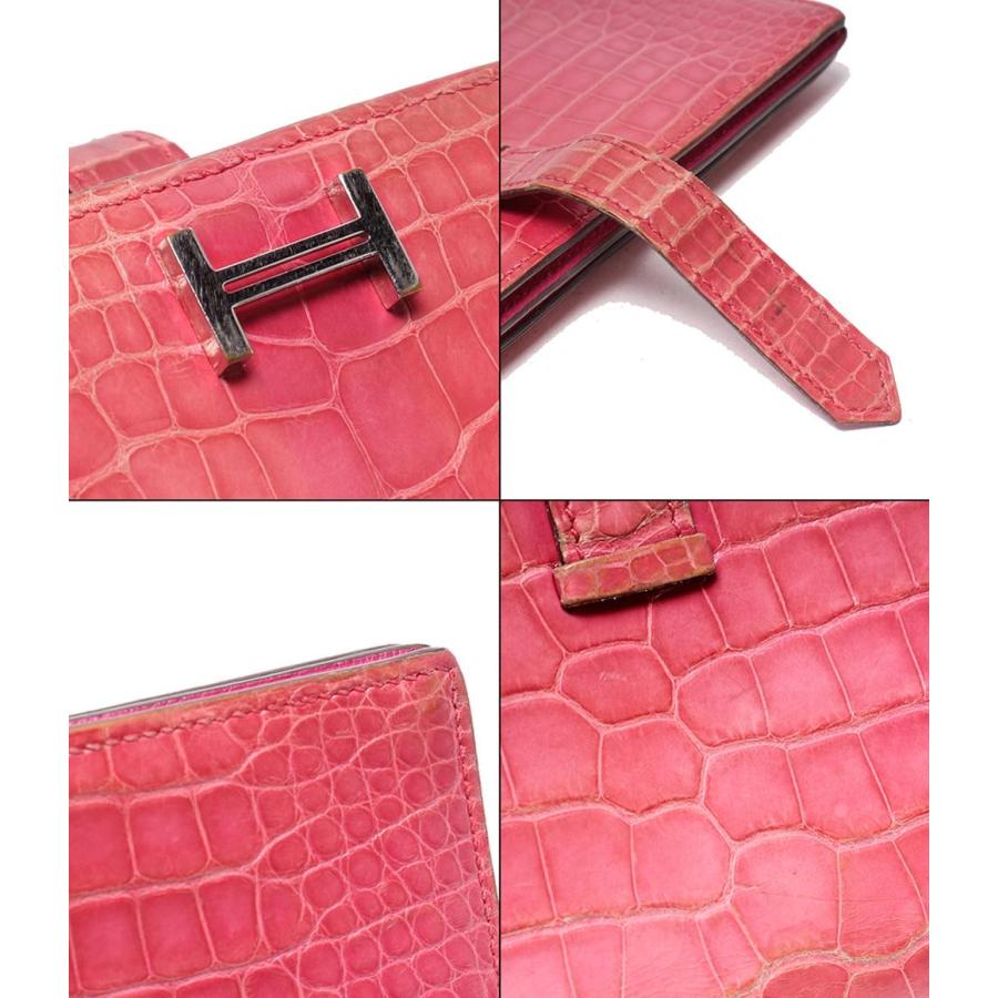 エルメス 長財布 □M刻印 シルバー金具 クロコダイル アリゲーター ベアンスフレ レディース HERMES 中古の画像