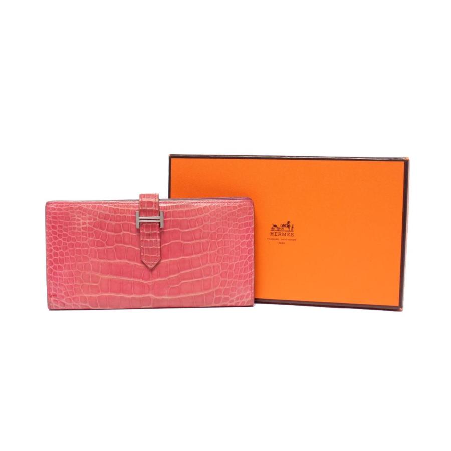 エルメス 長財布 □M刻印 シルバー金具 クロコダイル アリゲーター ベアンスフレ レディース HERMES 中古の画像