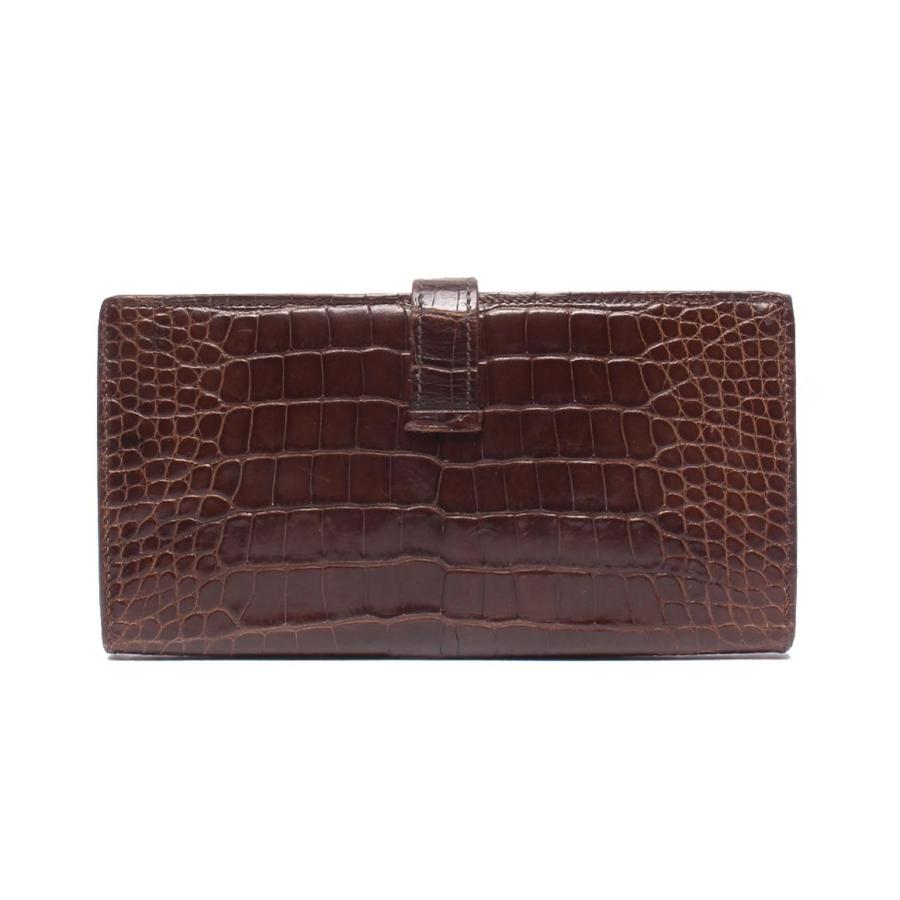 エルメス 長財布 □P刻印 シルバー金具 クロコダイル アリゲーター ベアンスフレ レディース メンズ HERMES 中古の画像