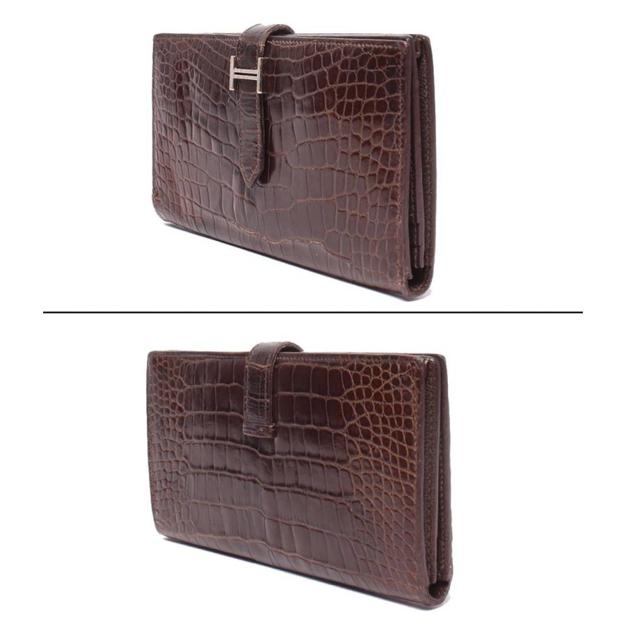 エルメス 長財布 □P刻印 シルバー金具 クロコダイル アリゲーター ベアンスフレ レディース メンズ HERMES 中古の画像