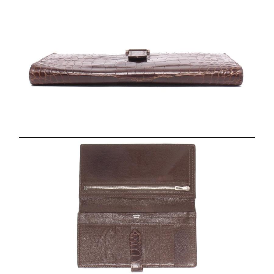 エルメス 長財布 □P刻印 シルバー金具 クロコダイル アリゲーター ベアンスフレ レディース メンズ HERMES 中古の画像
