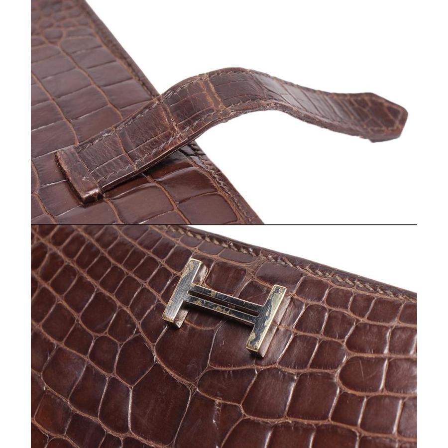 エルメス 長財布 □P刻印 シルバー金具 クロコダイル アリゲーター ベアンスフレ レディース メンズ HERMES 中古の画像